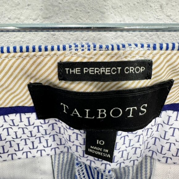 Talbots The Perfect Crop Size 10 Blue White Micro Striped Classic Pants Career - Picture 3 of 6